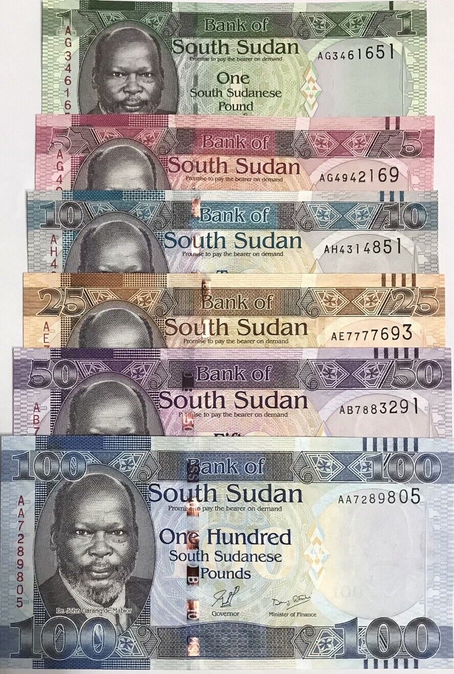 South Sudan Set 6 Pcs 1 5 10 25 50 100 Pounds ND 2011 P 5 6 7 8 P 9 UNC