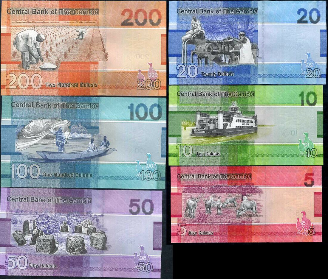 Gambia Set 6 Pcs 5 10 20 50 100 200 Dalasis 2019 P 37 38 39 40 41 42 UNC