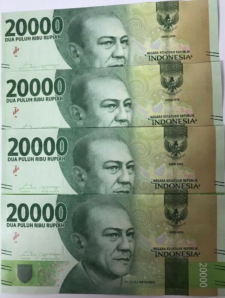 Indonesia Set 4 Pcs 20000 Rupiah 2016 P 158 Double Digit #40 #50 #60 #70 UNC