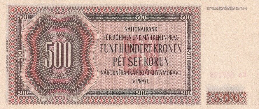 Bohemia 500 Korun 1942 P 12 UNC