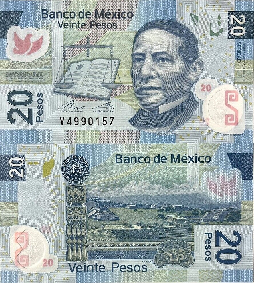 Mexico 20 Pesos 2017 P 122 ad Series AD Polymer Random Prefix UNC