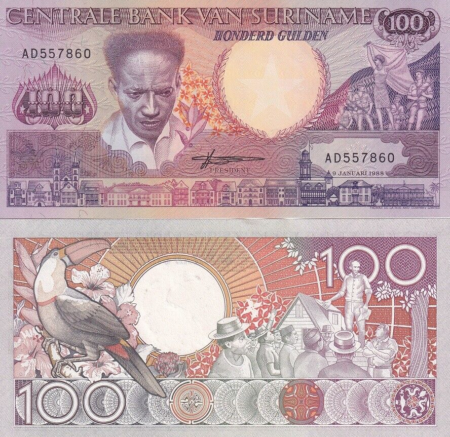 Suriname 100 Gulden 1988 P 133 b Prefix AD UNC