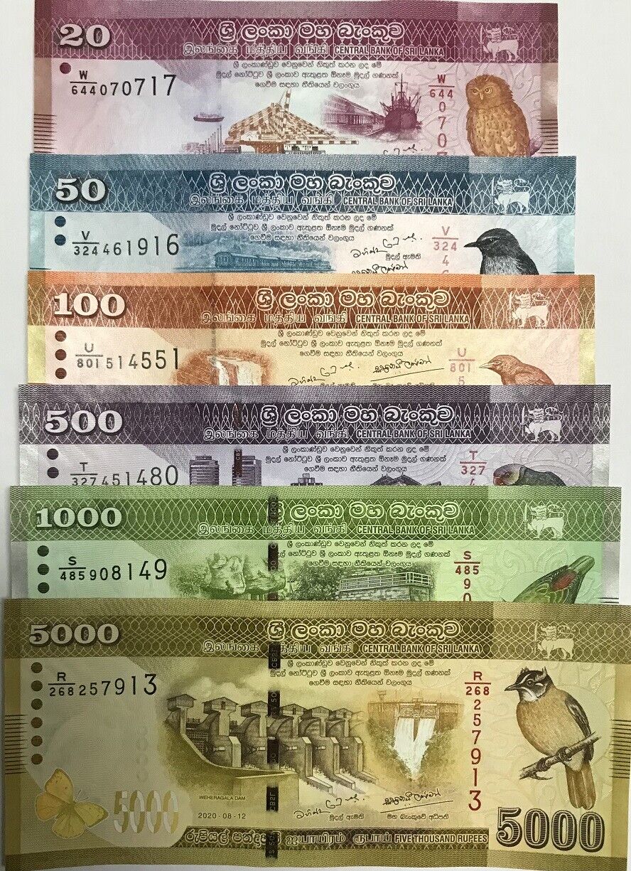 Sri Lanka Set 6 PCS 20 50 100 500 10005000 Rupees 2020 P 123 - P 128 UNC