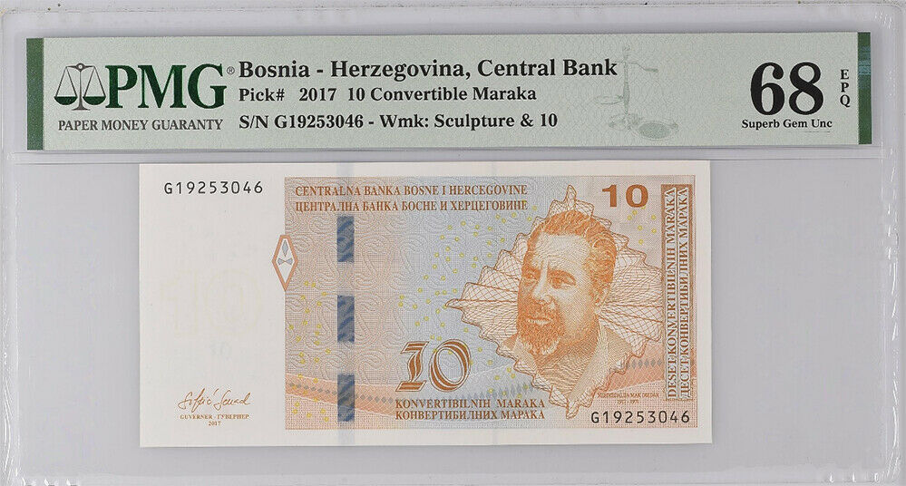 Bosnia & Herzegovina 10 Maraka 2017 P 80 b Superb Gem UNC PMG 68 EPQ