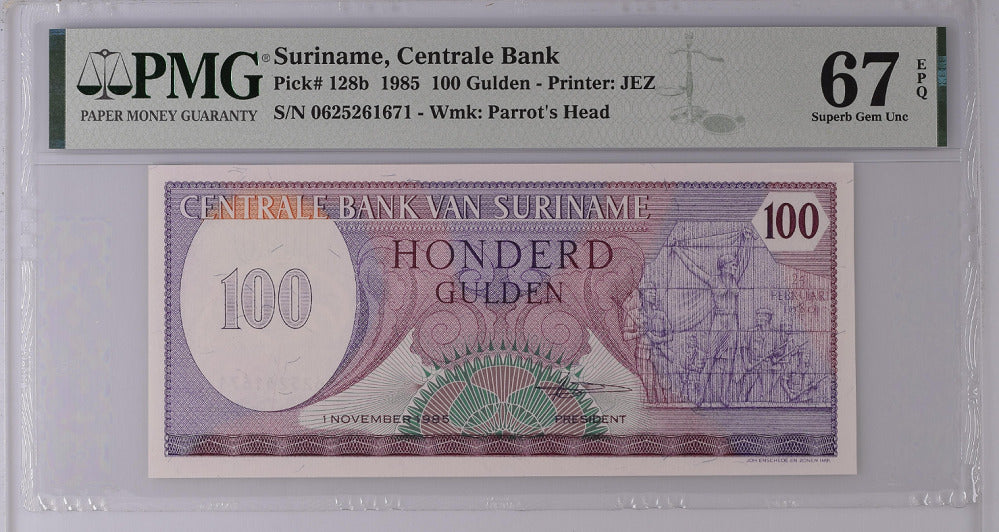 Suriname 100 Gulden 1985 P 128 b Superb GEM UNC PMG 67 EPQ