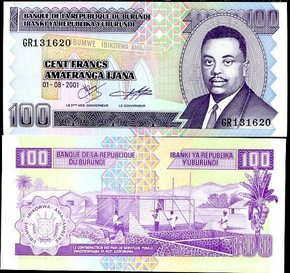 BURUNDI 100 FR. 2001 P 37 UNC