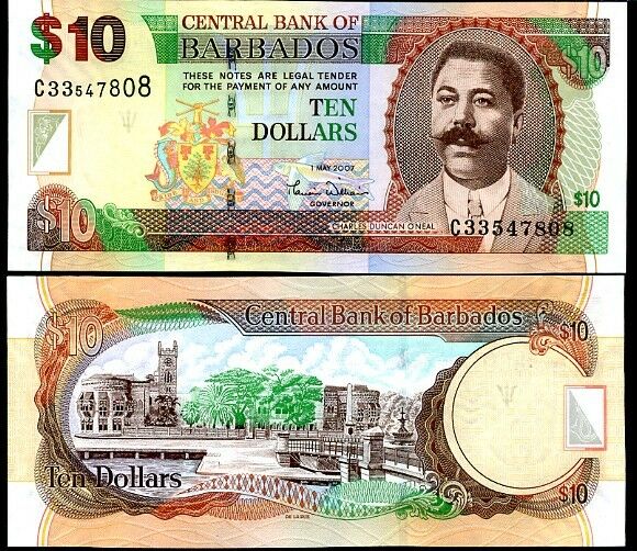 BARBADOS 10 DOLLARS 2007 P 68 UNC