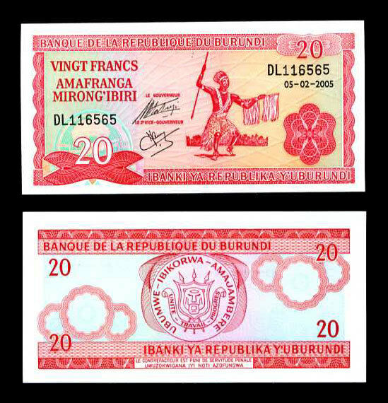 BURUNDI 20 FRANCS 2005 P 27 UNC
