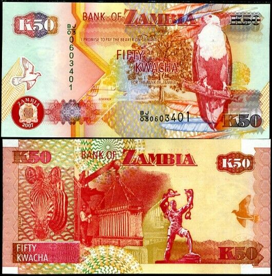 ZAMBIA 50 KWACHA 2007 P 37 UNC
