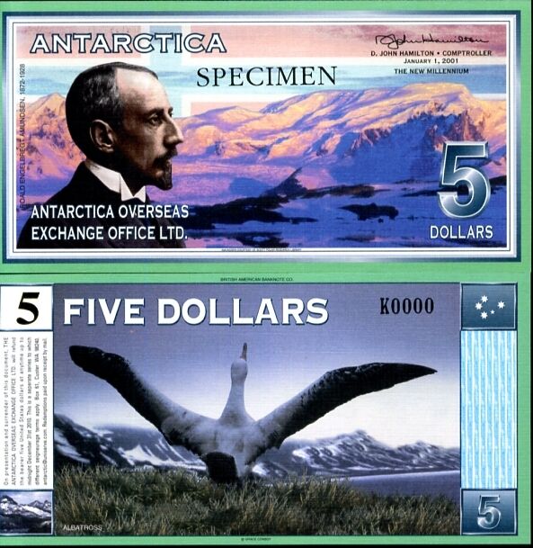 ANTARCTICA 5 DOLLARS 2001 SPECIMEN UNC