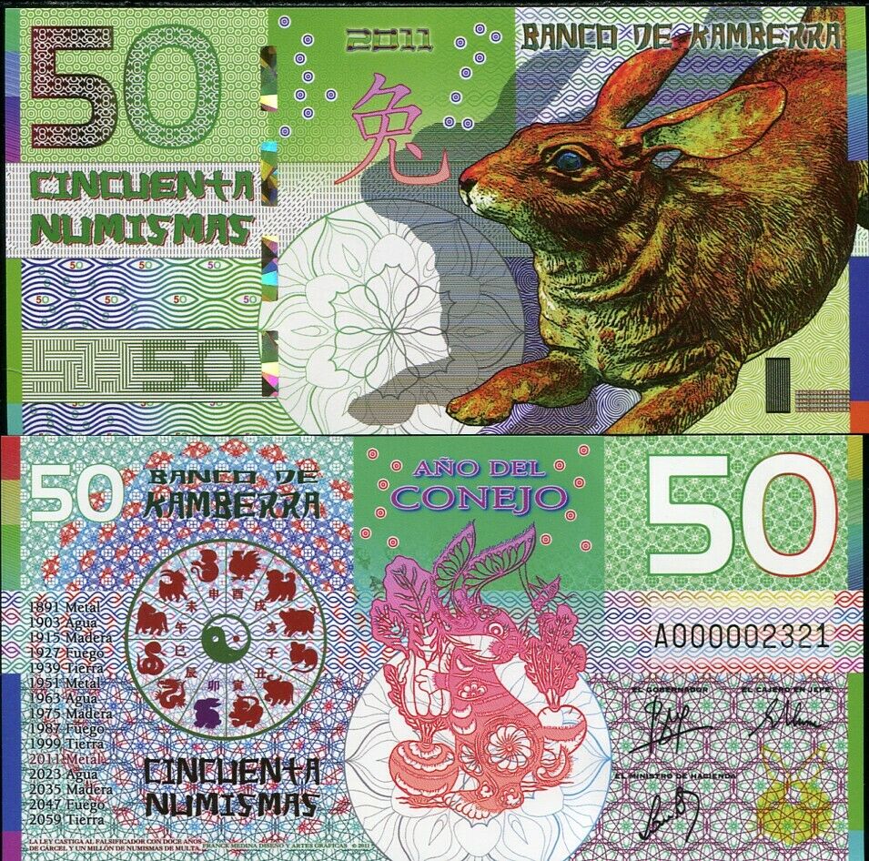 KAMBERRA 50 NUMISMAS 2011 RABBIT PRIVATED FANTASY ISSUE POLYMER ZODIAC