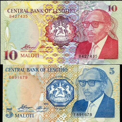 LESOTHO SET 2 PCS 5 10 MALOTI 1989 1990 P 10 11 UNC