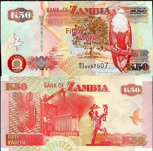 ZAMBIA 50 KWACHA 2009 P 37 UNC