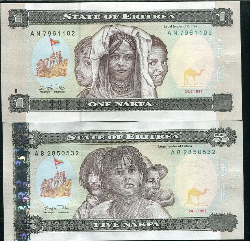 Eritrea Set 2 PCS 1 5 NAKFA 1997 P 1 2 UNC