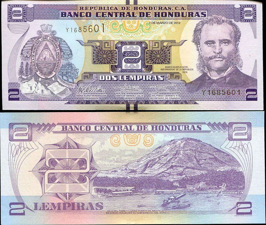 HONDURAS 2 LEMPIRA 2012 P 80 UNC