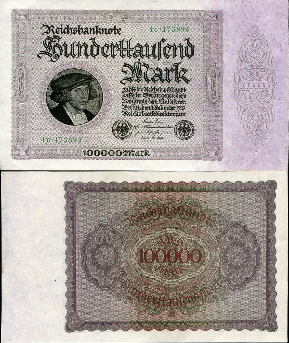 GERMANY 100,000 MARK 1923 P 83 SMALL LETTER AUNC