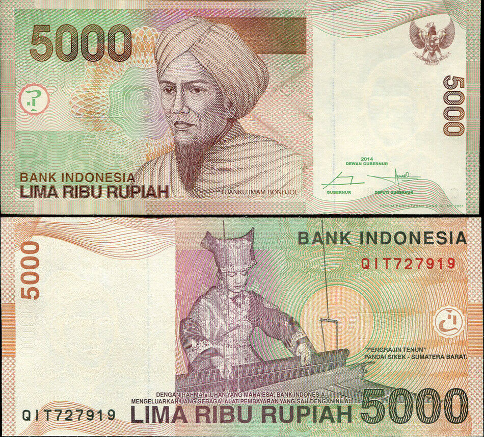 INDONESIA 5000 5,000 RUPIAH 2014/2001 P 142 UNC