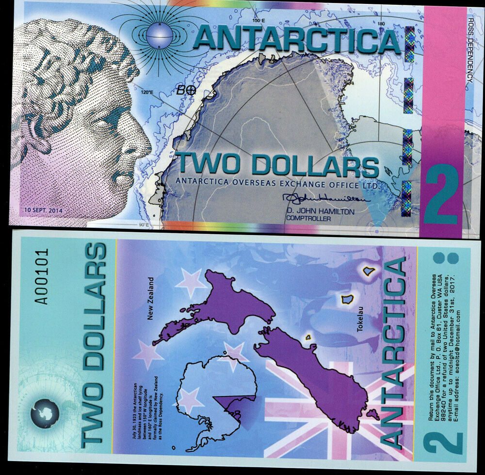 ANTARCTICA 2 DOLLARS 2014 POLYMER FANTASY BANKNOTE