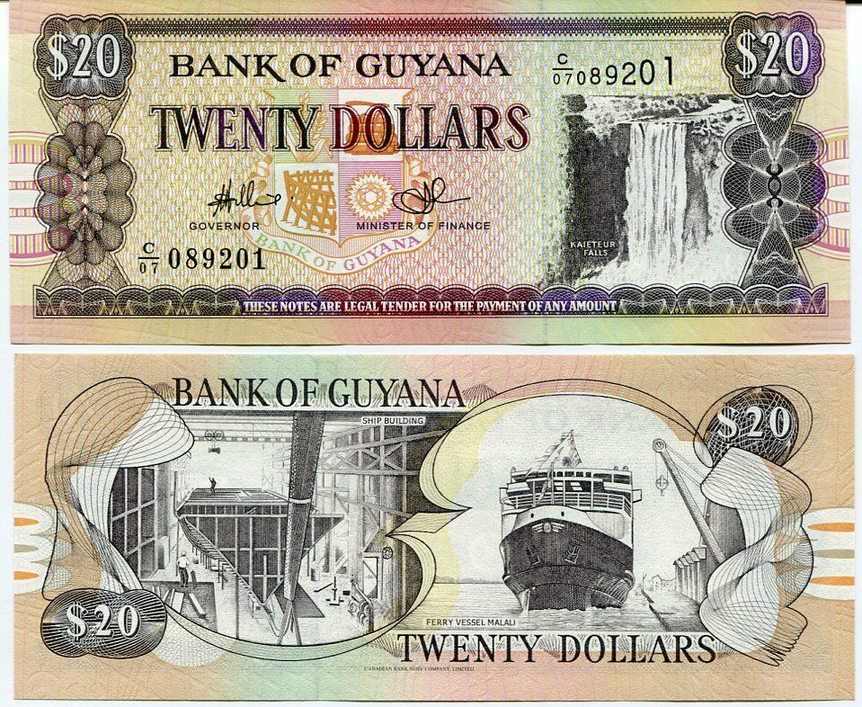 GUYANA 20 DOLLARS ND 2009 P 30 CBN PRINTER UNC