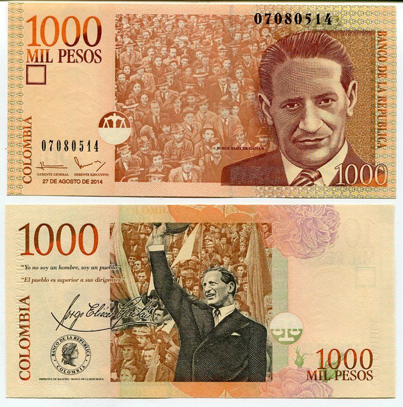 COLOMBIA 1000 PESOS 2014 P 456 UNC