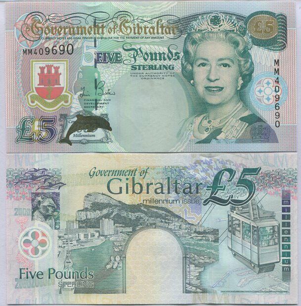 GIBRALTAR 5 POUNDS 2000 COMMEMORATIVE P 29 UNC