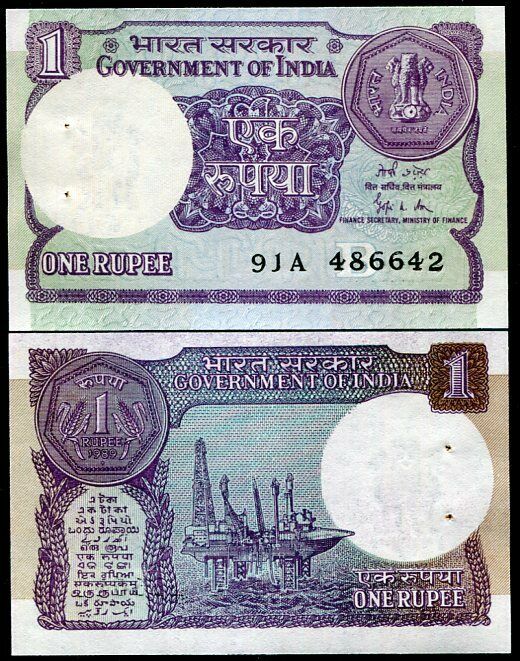 INDIA 1 RUPEE 1989 P 78A/d UNC W/H