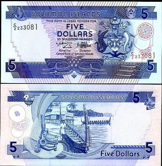 Solomon Islands 5 Dollars ND 1997 C/2 PREFIX P 19 UNC