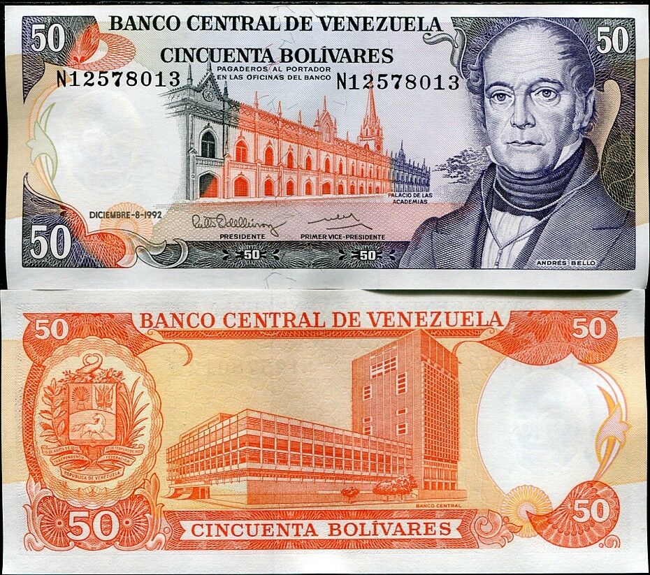 VENEZUELA 50 BOLIVARES 1992 P 65 d UNC