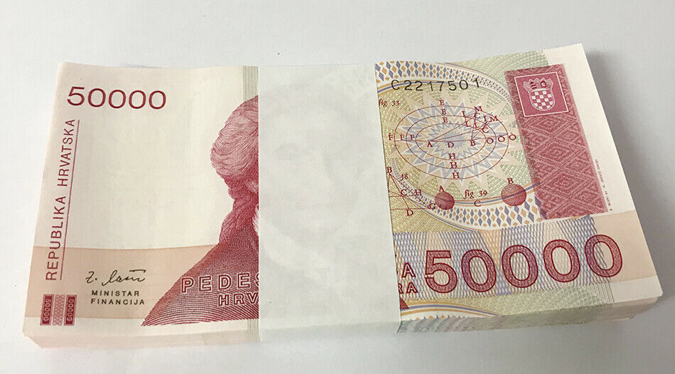 CROATIA 50000 DINARS 1993 P 26 UNC LOT 50 PCS 1/2 BUNDLE