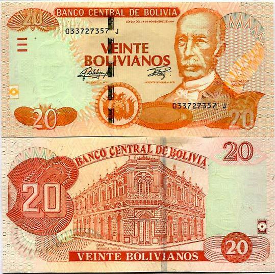 Bolivia 20 Bolivianos 1986/2015 P 244 Series J UNC
