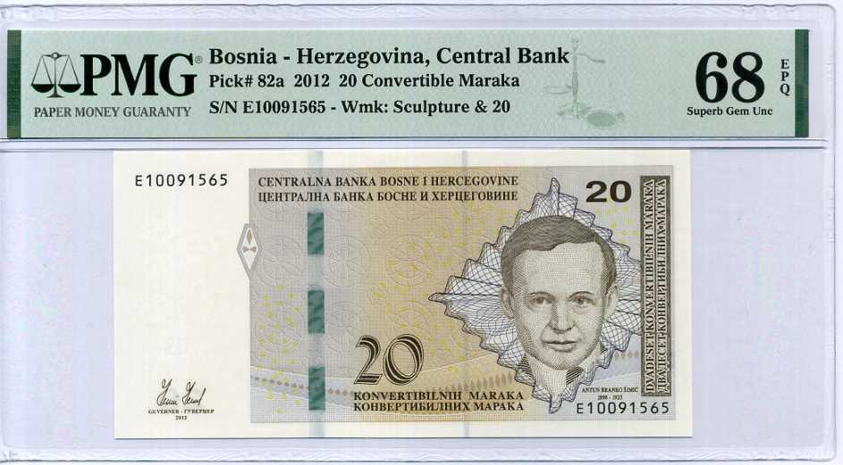 Bosnia 20 Convertible Maraka 2012 P 82 a Superb Gem UNC PMG 68 EPQ