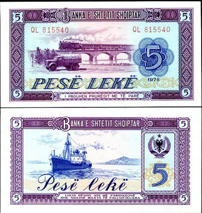 ALBANIA 5 LEKE 1976 P 42 UNC