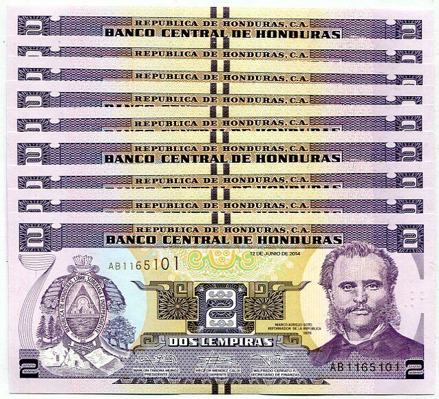 Honduras 2 Lempiras 2014 P 97 b UNC LOT 10 PCS
