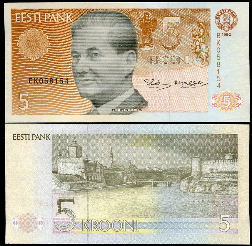 ESTONIA 5 KROONI 1992 P 71 UNC
