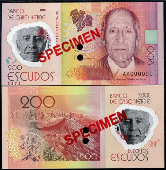 Cape Verde 200 Escudos 2014 P 71 Polymer Specimen UNC