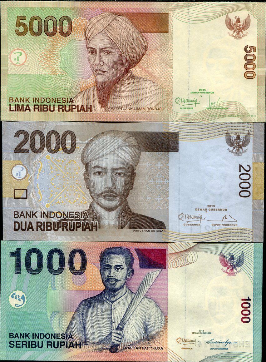 Indonesia Set 3 PCS 1000 2000 5000 Rupiah Random Date P 141 142 148 UNC