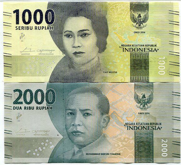 Indonesia SET 2 PCS 1000 2000 Rupiah Random Date P 154 155 UNC