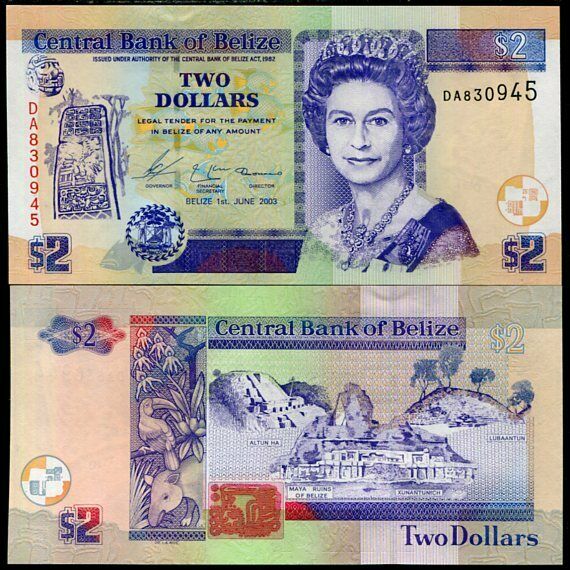 BELIZE 2 DOLLARS 2003 P 66 UNC