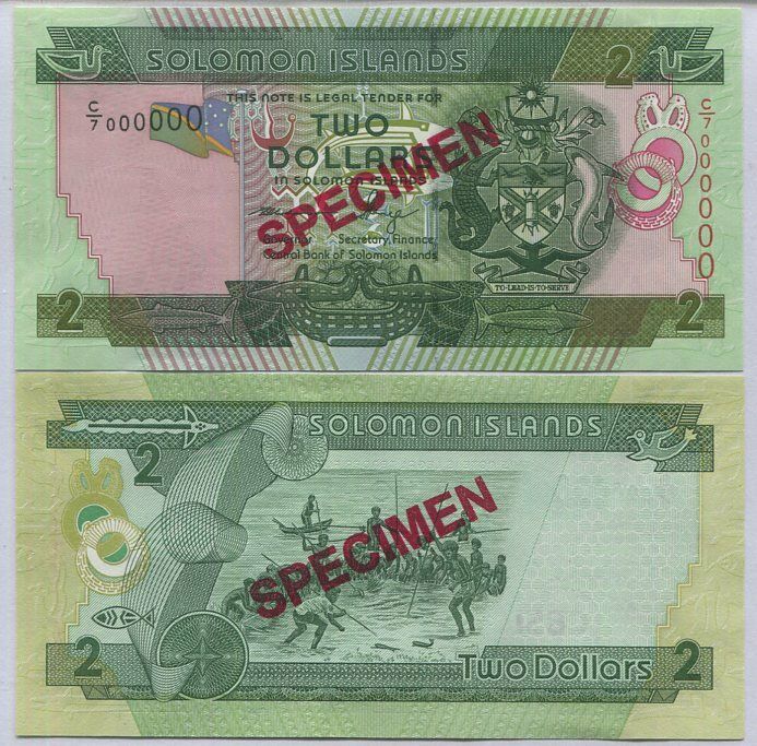 Solomon Islands 2 Dollars ND 2001 P 25 Specimen C/7 000000 UNC
