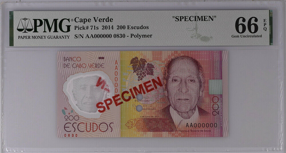 CAPE VERDE 200 ESCUDOS 2014 P 71 S POLYMER Specimen GEM UNC PMG 66 EPQ