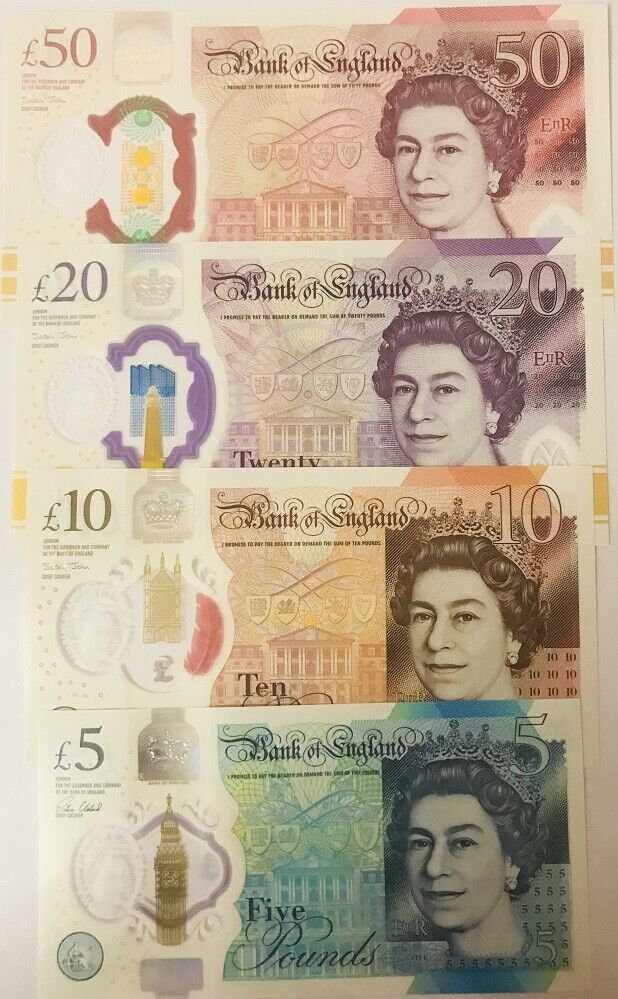 Great Britain Set 4 PCS 5 10 20 50 Pounds 2016-2020 P 394 P 395 P 396 P 397 UNC
