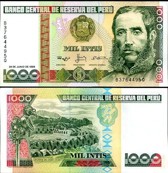 PERU 1000 1,000 INTIS 1988 P 136 UNC LOT 10 PCS