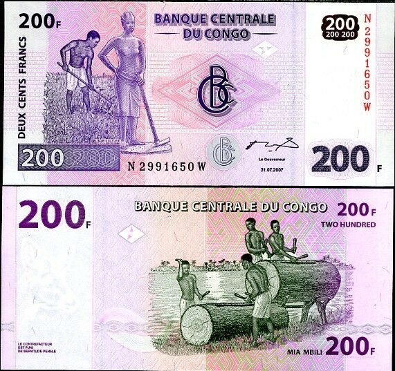 Congo 200 Francs 2007 P 99 UNC