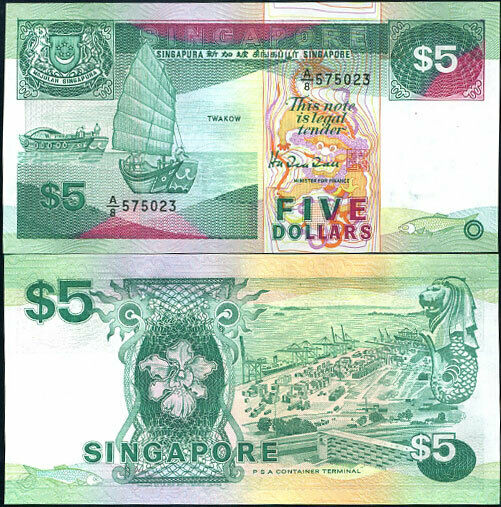 SINGAPORE 5 DOLLAR ND 1989 P 19 UNC