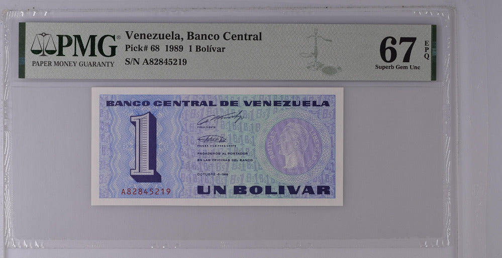 Venezuela 1 Bolivar 1989 P 68 Superb Gem UNC PMG 67 EPQ