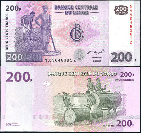 Congo 200 Francs 2007 P 99 Z REPLACEMENT UNC