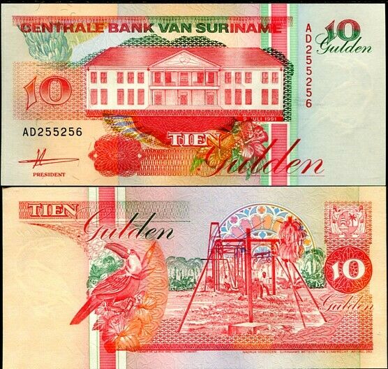 SURINAME 10 GULDEN 1991 P 137 UNC