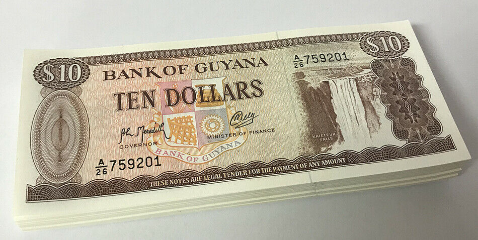 Guyana 10 Dollar 1992 P 23 f UNC LOT 25 PCS