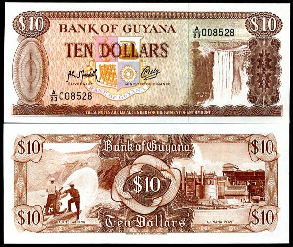 GUYANA 10 DOLLARS 1992 P 23 f UNC