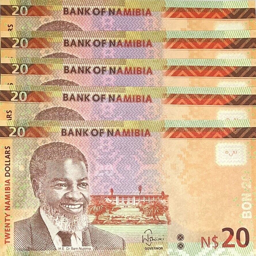 Namibia 20 Dollars 2018 P 17 UNC LOT 5 PCS